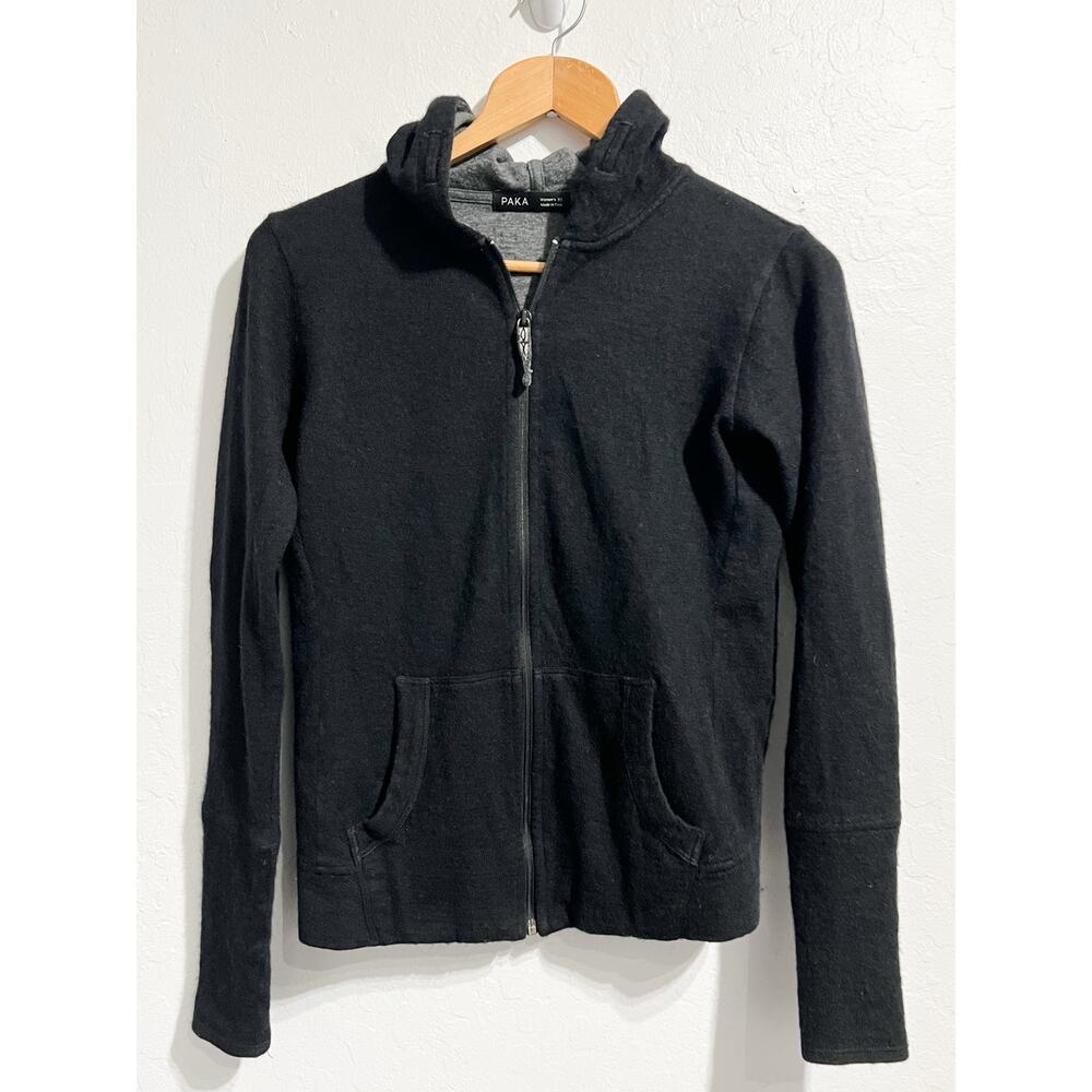 Paka Sweater Womens XS Hood Full Zip Black Knit Baby Alpaca Wool Breathe
